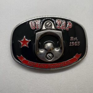 On Tap Belt Buckle Bottle Opener High Flier Beverage Black Red Silver